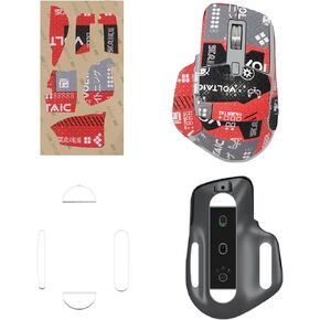 Mouse Grip Tape for Logitech MX Master 3S, Rounded Curved Edges Mouse Feet Skates,Self-Adhesive PreCut Sweat-Resistant Professional Mice Upgrade Kit(Foot pad + Red Mouse Grip Tape)