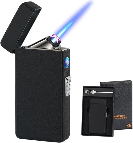 الغاز الكهربائي 2 في 1 شعلة أخف وزنا ، قوس مزدوج USB القابلة لإعادة تعبئة البوتان القابلة للرياح غير قابلة للطي للرجال (أسود غير لامع) in Kuwait