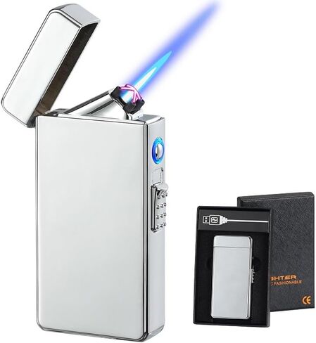 الغاز الكهربائي 2 في 1 شعلة أخف وزنا ، قوس مزدوج USB القابلة لإعادة تعبئة البوتان القابلة للرياح غير قابلة للطي للرجال (أسود غير لامع) in Kuwait