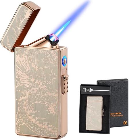 الغاز الكهربائي 2 في 1 شعلة أخف وزنا ، قوس مزدوج USB القابلة لإعادة تعبئة البوتان القابلة للرياح غير قابلة للطي للرجال (أسود غير لامع) in Kuwait