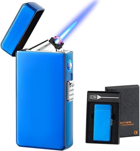 الغاز الكهربائي 2 في 1 شعلة أخف وزنا ، قوس مزدوج USB القابلة لإعادة تعبئة البوتان القابلة للرياح غير قابلة للطي للرجال (أسود غير لامع) in Kuwait