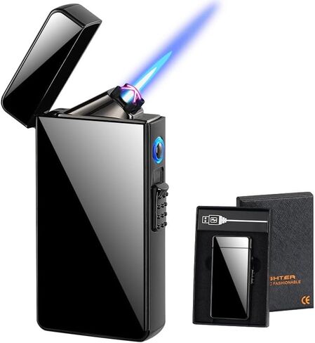 الغاز الكهربائي 2 في 1 شعلة أخف وزنا ، قوس مزدوج USB القابلة لإعادة تعبئة البوتان القابلة للرياح غير قابلة للطي للرجال (أسود غير لامع) in Kuwait
