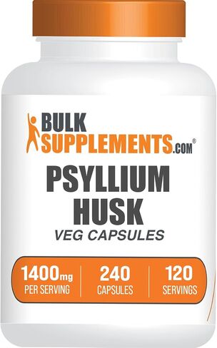 BulkSupplements.com Psyllium Husk Capsules - Fiber Supplement, Psyllium Husk Fiber, Psyllium Husk Pills - Vegan & Gluten Free, 2 Capsules (1400mg) per Serving, 240 Veg Capsules in Saudi Arabia