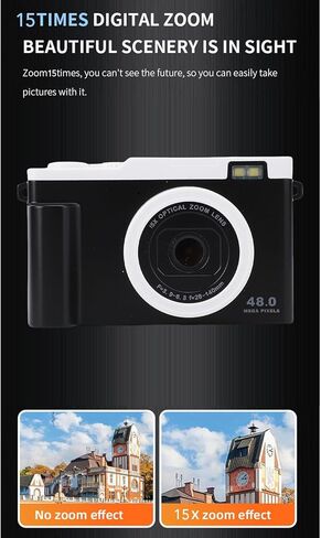 كاميرا فيديو رقمية DIYEENI ، 48 ميجابكسل HD Dual Camera مع ZOOM الرقمية 15x ، كاميرا الفيديو المضغوطة المحمولة للسفر ، نقل WIFI ، فلاش LED للضوء المنخفض (أسود) in Kuwait