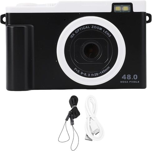 كاميرا فيديو رقمية DIYEENI ، 48 ميجابكسل HD Dual Camera مع ZOOM الرقمية 15x ، كاميرا الفيديو المضغوطة المحمولة للسفر ، نقل WIFI ، فلاش LED للضوء المنخفض (أسود) in Kuwait