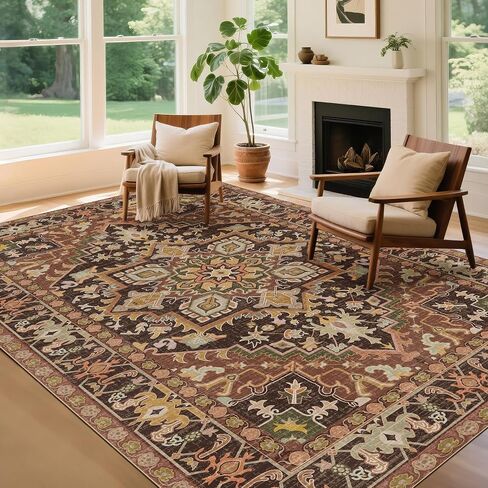 Kokia Washable Area Rug 6x9 Lightweight Ultra-Thin Non-Slip Living Room Rugs Vintage Printed Low Pile Lightweight Carpet Bedroom Dining Room Office Indoor Area, Anya Orange in Saudi Arabia