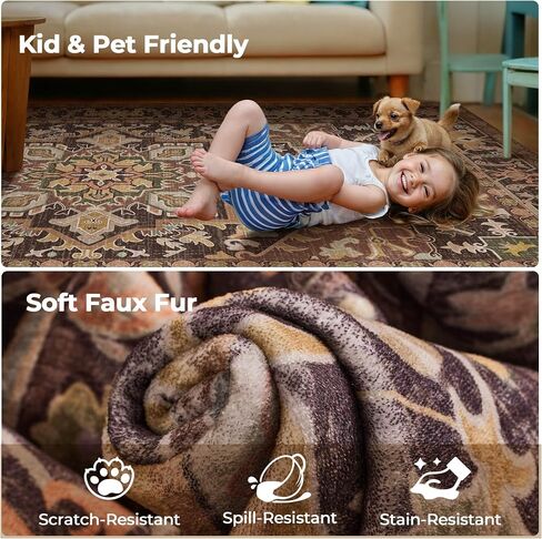 Kokia Washable Area Rug 6x9 Lightweight Ultra-Thin Non-Slip Living Room Rugs Vintage Printed Low Pile Lightweight Carpet Bedroom Dining Room Office Indoor Area, Anya Orange in Saudi Arabia