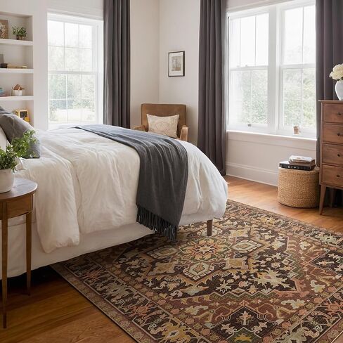 Kokia Washable Area Rug 6x9 Lightweight Ultra-Thin Non-Slip Living Room Rugs Vintage Printed Low Pile Lightweight Carpet Bedroom Dining Room Office Indoor Area, Anya Orange in Saudi Arabia
