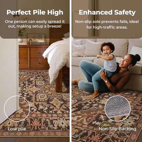 Kokia Washable Area Rug 6x9 Lightweight Ultra-Thin Non-Slip Living Room Rugs Vintage Printed Low Pile Lightweight Carpet Bedroom Dining Room Office Indoor Area, Anya Orange in Saudi Arabia