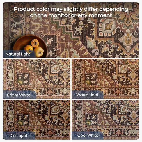 Kokia Washable Area Rug 6x9 Lightweight Ultra-Thin Non-Slip Living Room Rugs Vintage Printed Low Pile Lightweight Carpet Bedroom Dining Room Office Indoor Area, Anya Orange in Saudi Arabia