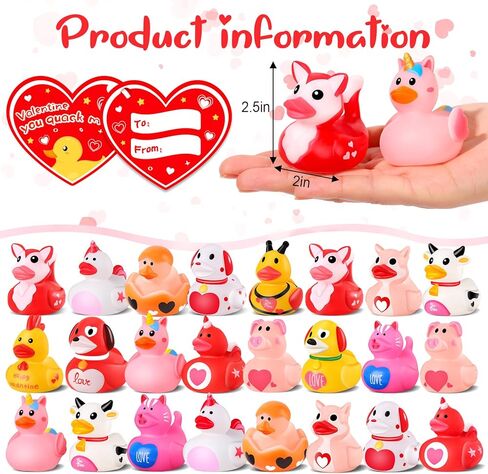 ANGGIKO 24 حزمة من البط المطاطي لعيد الحب مع بطاقات الهدايا، ألعاب حوض استحمام مطاطية على شكل قلب لعيد الحب، بطات جيب للأطفال، هدايا مكافآت تزيين حفلات عيد الحب للأولاد والبنات in Kuwait