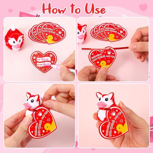 ANGGIKO 24 حزمة من البط المطاطي لعيد الحب مع بطاقات الهدايا، ألعاب حوض استحمام مطاطية على شكل قلب لعيد الحب، بطات جيب للأطفال، هدايا مكافآت تزيين حفلات عيد الحب للأولاد والبنات in Kuwait