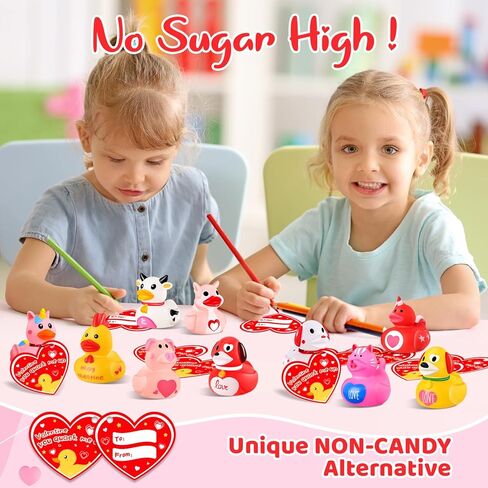 ANGGIKO 24 حزمة من البط المطاطي لعيد الحب مع بطاقات الهدايا، ألعاب حوض استحمام مطاطية على شكل قلب لعيد الحب، بطات جيب للأطفال، هدايا مكافآت تزيين حفلات عيد الحب للأولاد والبنات in Kuwait