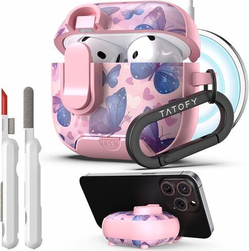 Tatofy for Airpod 4th Gen Case with Phone Stand Lock Cleaning Kit ، Floral Airpods 4 غطاء مقاوم للغبار الصلبة للنساء ، Magsafe متوافق (Purple 3 ، AirPods 4th) in Kuwait