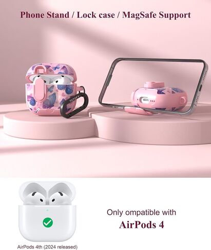 Tatofy for Airpod 4th Gen Case with Phone Stand Lock Cleaning Kit ، Floral Airpods 4 غطاء مقاوم للغبار الصلبة للنساء ، Magsafe متوافق (Purple 3 ، AirPods 4th) in Kuwait
