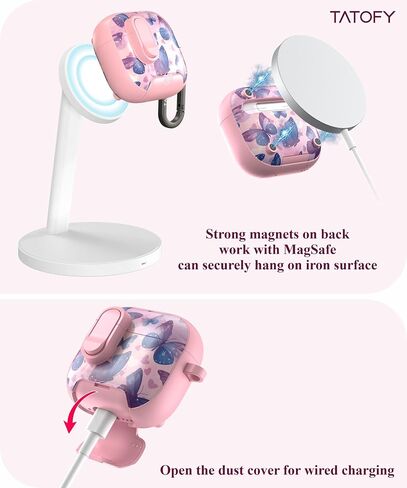 Tatofy for Airpod 4th Gen Case with Phone Stand Lock Cleaning Kit ، Floral Airpods 4 غطاء مقاوم للغبار الصلبة للنساء ، Magsafe متوافق (Purple 3 ، AirPods 4th) in Kuwait