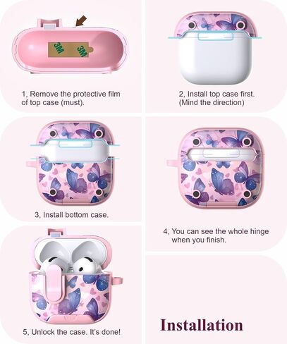 Tatofy for Airpod 4th Gen Case with Phone Stand Lock Cleaning Kit ، Floral Airpods 4 غطاء مقاوم للغبار الصلبة للنساء ، Magsafe متوافق (Purple 3 ، AirPods 4th) in Kuwait