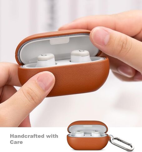 LOPIE for Beats Solo Buds Case Cover with Keychain, Handmade Case Fully-Wrapped with Top Grain Leather, Protective Hard Shell Cover for Beats Solo Buds Earbuds - Brown in Kuwait