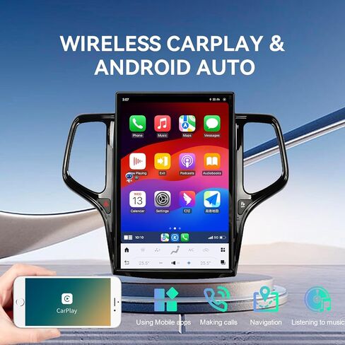 14.4 بوصة 8+128GB شاشة Tesla شاشة Android 13 وحدة راديو CAR لجيب GEEP GRAND Cherokee Multimedia Stereo Wireless Carplay ، GPS Mavigation ، وظائف OEM (سنة 2014-2023 ، أسود) in Kuwait