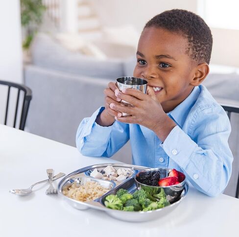 Ahimsa Stainless Steel Kids Plates | Pediatrician Designed, Balanced Bites Divided Plates for Kids & Toddlers | Lunch Plates | 100% BPA Free & Dishwasher Safe | Pack of 1 (Classic Steel) in Kuwait