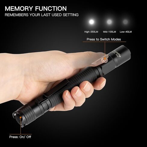KunHe Ares 2 Pack Upgraded 350 Lumens Pen Flashlight Powered by 2 AA Batteries 3 Modes with Memory Functon Waterproof Super Bright Small Flash Light for Inspection Work Repair in Saudi Arabia