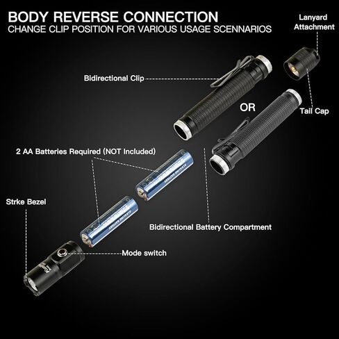 KunHe Ares 2 Pack Upgraded 350 Lumens Pen Flashlight Powered by 2 AA Batteries 3 Modes with Memory Functon Waterproof Super Bright Small Flash Light for Inspection Work Repair in Saudi Arabia