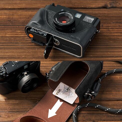 مجموعة علبة جلدية صغيرة لـ Fujifilm X Half ، حقيبة حمل كاملة على الطراز الرجعية مع علبة نصف جلدية ، وجيب بطاقات مدمج ، محمول وحماية بحزام الكتف المنسوج (الأسود)-5219 in Kuwait