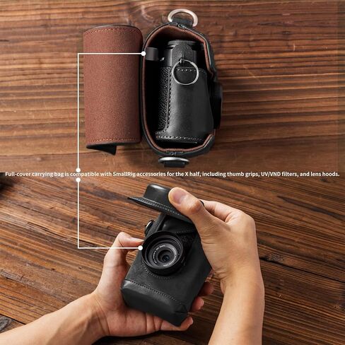 مجموعة علبة جلدية صغيرة لـ Fujifilm X Half ، حقيبة حمل كاملة على الطراز الرجعية مع علبة نصف جلدية ، وجيب بطاقات مدمج ، محمول وحماية بحزام الكتف المنسوج (الأسود)-5219 in Kuwait