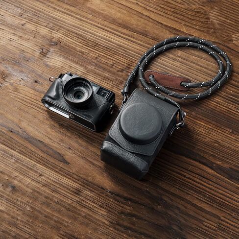 مجموعة علبة جلدية صغيرة لـ Fujifilm X Half ، حقيبة حمل كاملة على الطراز الرجعية مع علبة نصف جلدية ، وجيب بطاقات مدمج ، محمول وحماية بحزام الكتف المنسوج (الأسود)-5219 in Kuwait
