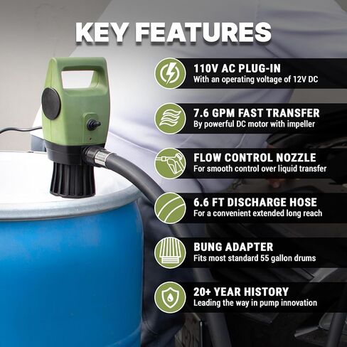 TEAR PUMP - Electric Drum Pump (7 GPM) for 55 Gallon Drums, Electric Fuel Transfer Pump | Works with DEF, Diesel, Non-Potable Water, Kerosene etc in Saudi Arabia