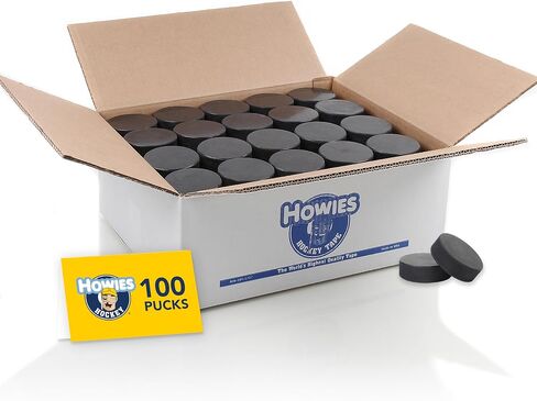 Howies Hockey Pucks Bulk - 4 Hockey Pucks per Case - Official 6 oz. Standard Size and Weight for Game and Practice. Great for Pond or Rink. Multi-Use Durable Rubber Discs/Pads Sample Roll Included in Saudi Arabia