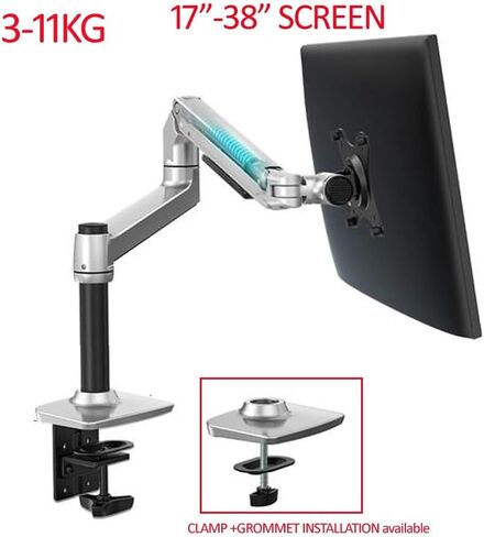 DL-8013II Load 3-11kg 17-38" LCD Screen Desktop Monitor Stand Full Motion Mechanical Spring Arm Aluminum Monitor Bracket(170MM Silver) in Saudi Arabia