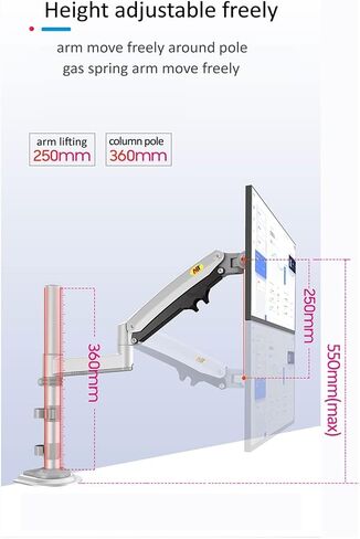 H100 22-35 "Monitor Holder Arm Gas Spring Full Motion Motion TV Mount 2-12kg قوس مشبك الذراع المزدوج (H100) in Kuwait