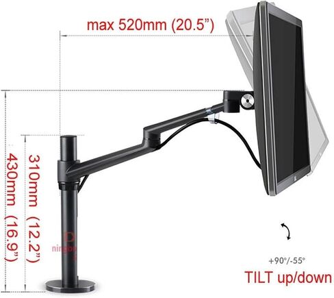 OL-1 10-32" Aluminum Double Arm Monitor Desktop Stand Single Screen Table Holder Computer Mount 360 Rotate Clamp Grommet Base(Silver) in Saudi Arabia