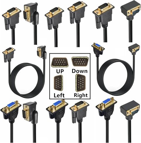 Cable Male to Male Female Extension Cable 90 Degree Up Down Left Right Angled Cord 0.5M 1M 1080P Full HD Computer Monitor TV(VGA M-F Up Angled,1.5m) in Saudi Arabia