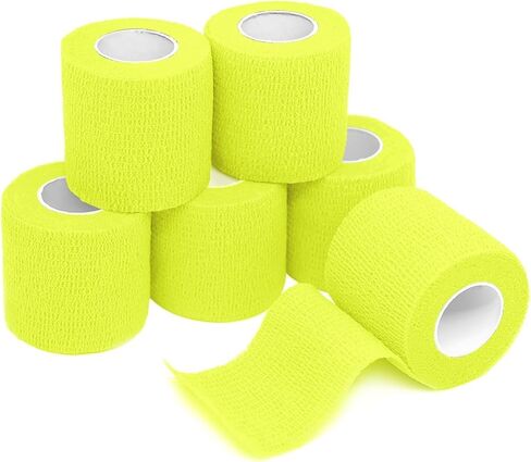 FriCARE Latex Free Self Adhesive Bandage, Medical Supplies First Aid Tape Self-Adherent Cohesive Bandages, Non-Woven Elastic Athletic Spat Tape Vet Wrap Fluorescent Yellow 6 Rolls 2 Inches x 5 Yards in Kuwait