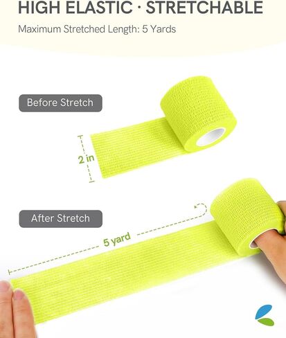 FriCARE Latex Free Self Adhesive Bandage, Medical Supplies First Aid Tape Self-Adherent Cohesive Bandages, Non-Woven Elastic Athletic Spat Tape Vet Wrap Fluorescent Yellow 6 Rolls 2 Inches x 5 Yards in Kuwait