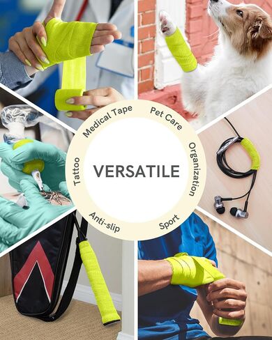 FriCARE Latex Free Self Adhesive Bandage, Medical Supplies First Aid Tape Self-Adherent Cohesive Bandages, Non-Woven Elastic Athletic Spat Tape Vet Wrap Fluorescent Yellow 6 Rolls 2 Inches x 5 Yards in Kuwait