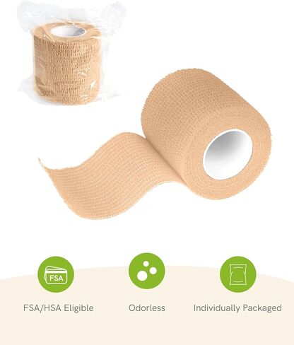 FriCARE Latex Free Self Adhesive Bandage, Medical Supplies First Aid Tape Self-Adherent Cohesive Bandages, Non-Woven Elastic Athletic Spat Tape Vet Wrap Fluorescent Yellow 6 Rolls 2 Inches x 5 Yards in Kuwait