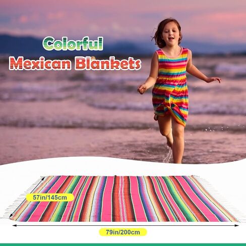 Tudomro 10 Pcs Large Mexican Blankets Bulk, Mexican Striped Throw Blanket Colorful Authentic Serape Blanket Mexican Beach Blanket Yoga Blanket Picnic Blanket for Home Office Outdoor Car Park Camping in Saudi Arabia