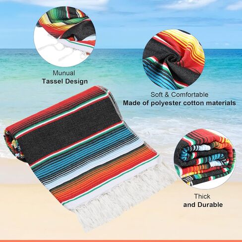 Tudomro 10 Pcs Large Mexican Blankets Bulk, Mexican Striped Throw Blanket Colorful Authentic Serape Blanket Mexican Beach Blanket Yoga Blanket Picnic Blanket for Home Office Outdoor Car Park Camping in Saudi Arabia