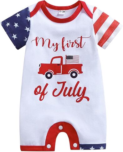 KIDLAGA 4th of July Newborn Infant Baby Boy Outfits Independence Day Short Sleeve Cotton Romper One-piece Jumpsuit in Kuwait