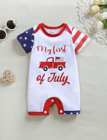 KIDLAGA 4th of July Newborn Infant Baby Boy Outfits Independence Day Short Sleeve Cotton Romper One-piece Jumpsuit in Kuwait