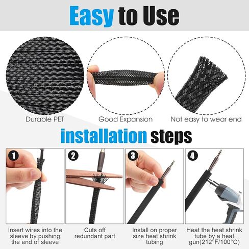 Pangda 300ft - 1/4 Inch Expandable Braided Cable Sleeve with 60 Pcs Heat Shrink Tubing, PET Wire Sleeve Wrap Kit for Cord Management, Electrical Cable Protection, Home Theater, Office, PC in Saudi Arabia