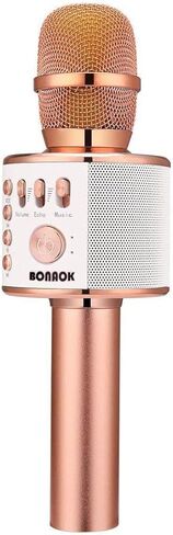 Bonaok Wireless Bluetooth Microphone الكاريوكي ، 3 في 1 محمولة كاريوكي ميكروفون ميكروفون ميكرات عيد ميلاد المنزل لجميع أجهزة الكمبيوتر الذكية (Q37 Rose Gold) in Kuwait