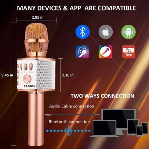 Bonaok Wireless Bluetooth Microphone الكاريوكي ، 3 في 1 محمولة كاريوكي ميكروفون ميكروفون ميكرات عيد ميلاد المنزل لجميع أجهزة الكمبيوتر الذكية (Q37 Rose Gold) in Kuwait