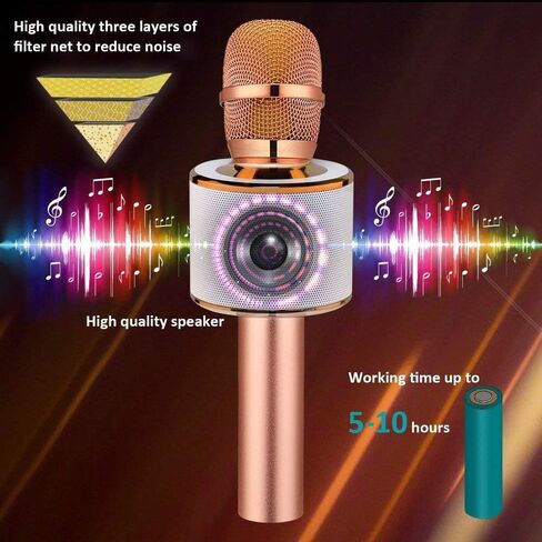 Bonaok Wireless Bluetooth Microphone الكاريوكي ، 3 في 1 محمولة كاريوكي ميكروفون ميكروفون ميكرات عيد ميلاد المنزل لجميع أجهزة الكمبيوتر الذكية (Q37 Rose Gold) in Kuwait