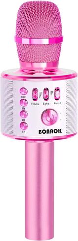 Bonaok Wireless Bluetooth Microphone الكاريوكي ، 3 في 1 محمولة كاريوكي ميكروفون ميكروفون ميكرات عيد ميلاد المنزل لجميع أجهزة الكمبيوتر الذكية (Q37 Rose Gold) in Kuwait