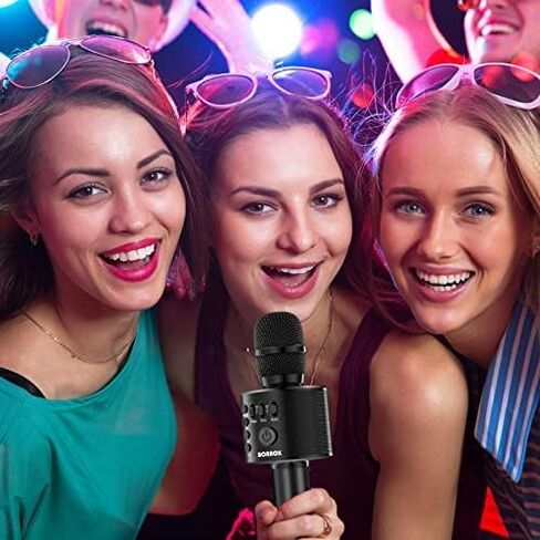 BONAOK Wireless Bluetooth Karaoke Microphone,3-in-1 Portable Handheld Karaoke Mic Speaker Machine Home Party Birthday for All Smartphones PC(Q37 Rose Gold) in Saudi Arabia