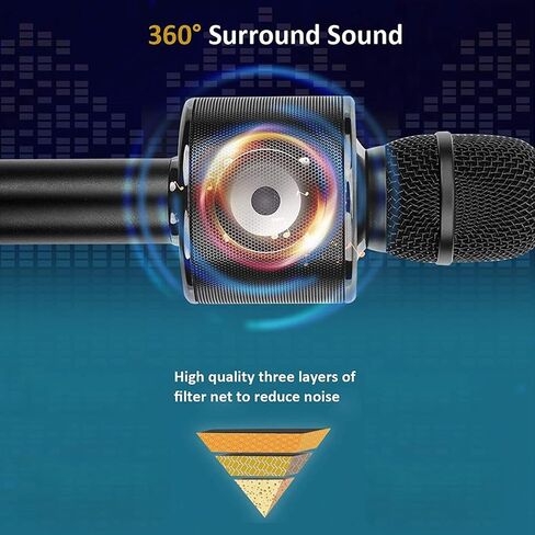 BONAOK Wireless Bluetooth Karaoke Microphone,3-in-1 Portable Handheld Karaoke Mic Speaker Machine Home Party Birthday for All Smartphones PC(Q37 Rose Gold) in Saudi Arabia